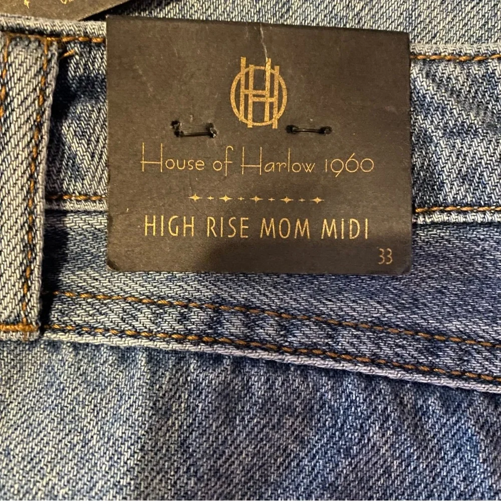 House of Harlow 1960 Denim Shorts High Rise Mom Midi Button Fly Women’s Size 33